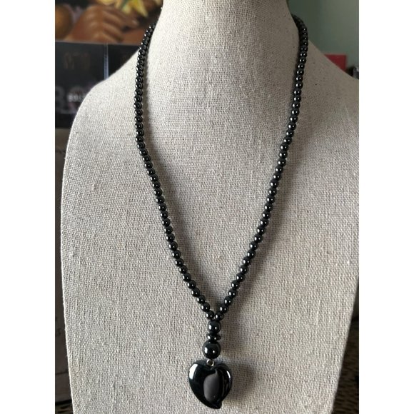 Artisan Jewelry - Heart Hematite Pendant Necklace -- 18"